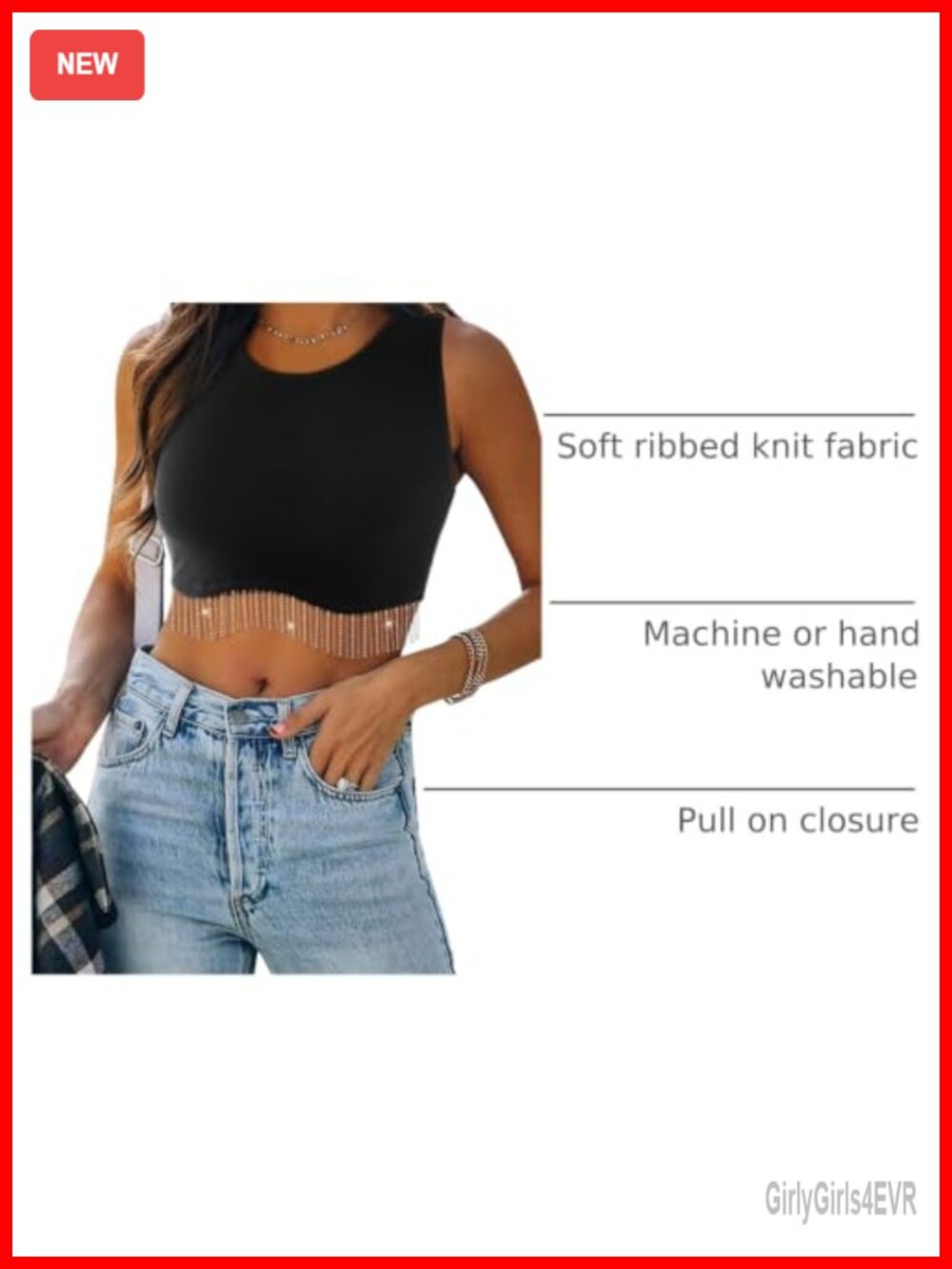 Nlife Womens Sparkly Fringe Tank Top Cowgirl Tassel Sleeveless Crop Top - Picture 3 of 6